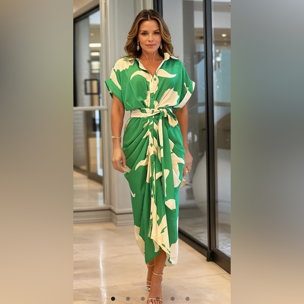 Jennifer Jenny Timeless Elegance Green and Pale Yellow Dress